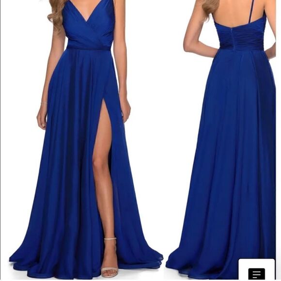 NWT La Femme plunge neck ball gown of ruched chiffon size 4 - Picture 1 of 13